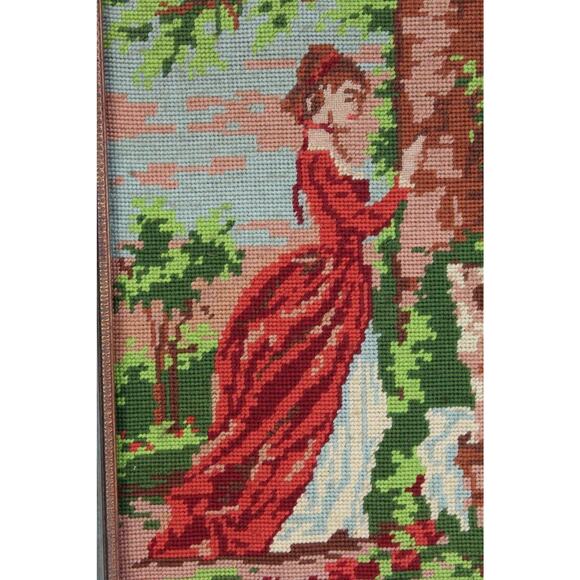 Fragonard The Souvenir Finished Needlepoint Framed French Victorian Lady & Dog - Picture 10 of 10